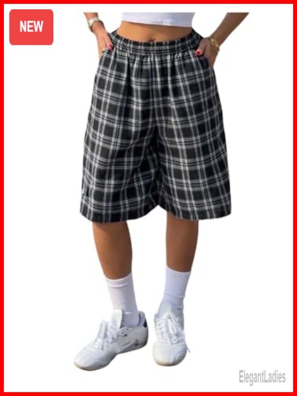 Preppy Plaid Bermuda Shorts Wide Leg Drawstring Pockets Streetwear Y2K